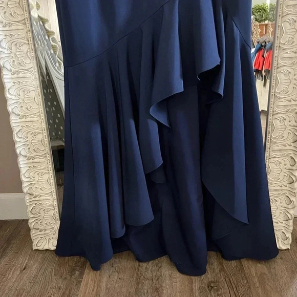 Eliza J • Sleeveless V-Neck Belted High Low Asymmetrical Gown - Picture 5 of 16